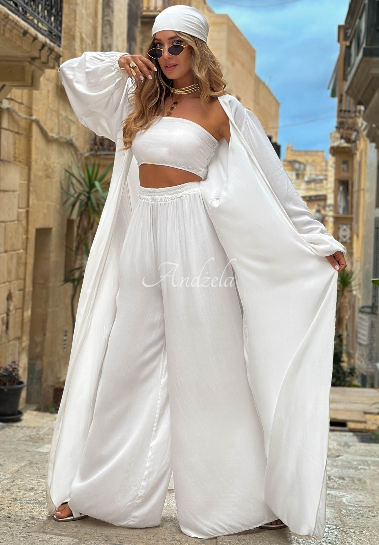 Set 4in1 din viscoză pelerină, pantaloni, Top  și eșarfă Amore Bello