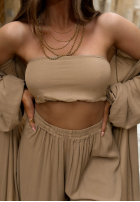 Compleu 4w1 narzutka, Pantaloni, Top  i Eșarfă Amore Bello galbene