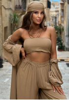 Compleu 4w1 narzutka, Pantaloni, Top  i Eșarfă Amore Bello galbene