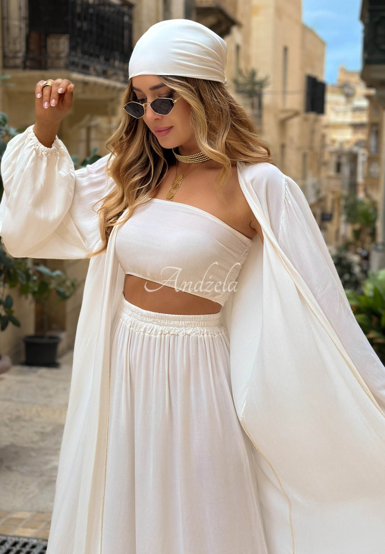 Set 4in1 din viscoză pelerină, pantaloni, Top  și eșarfă Amore Bello