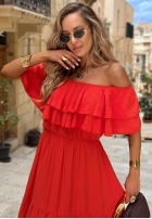 Rochie maxi Cu croială spaniolă z falbankami Santa Ritta albă