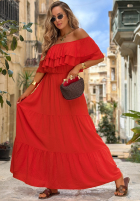 Rochie maxi Cu croială spaniolă z falbankami Santa Ritta albă