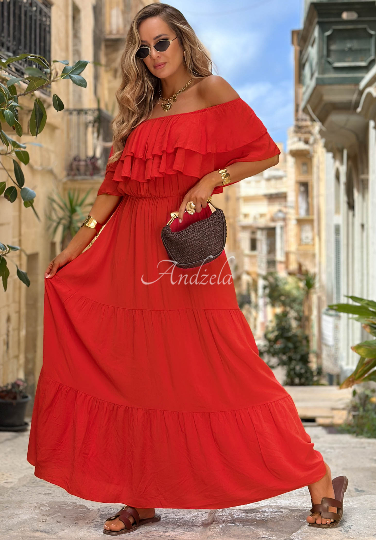 Rochie spaniolă din viscoză cu volănașe Santa Ritta