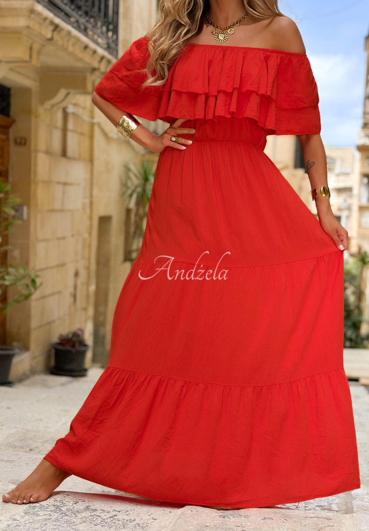 Rochie spaniolă din viscoză cu volănașe Santa Ritta