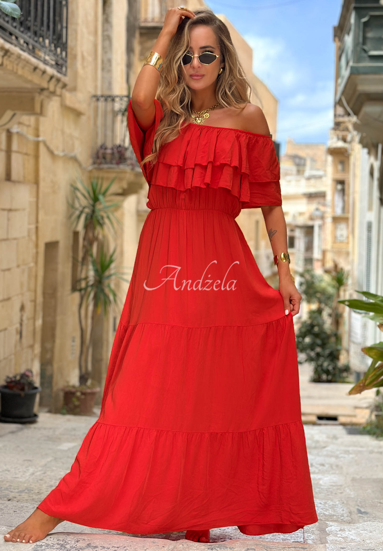 Rochie spaniolă din viscoză cu volănașe Santa Ritta