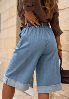Krótkie din denim spodenki z paskiem Azure Essence albastre