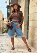 Krótkie din denim spodenki z paskiem Azure Essence albastre