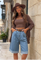 Krótkie din denim spodenki z paskiem Azure Essence albastre