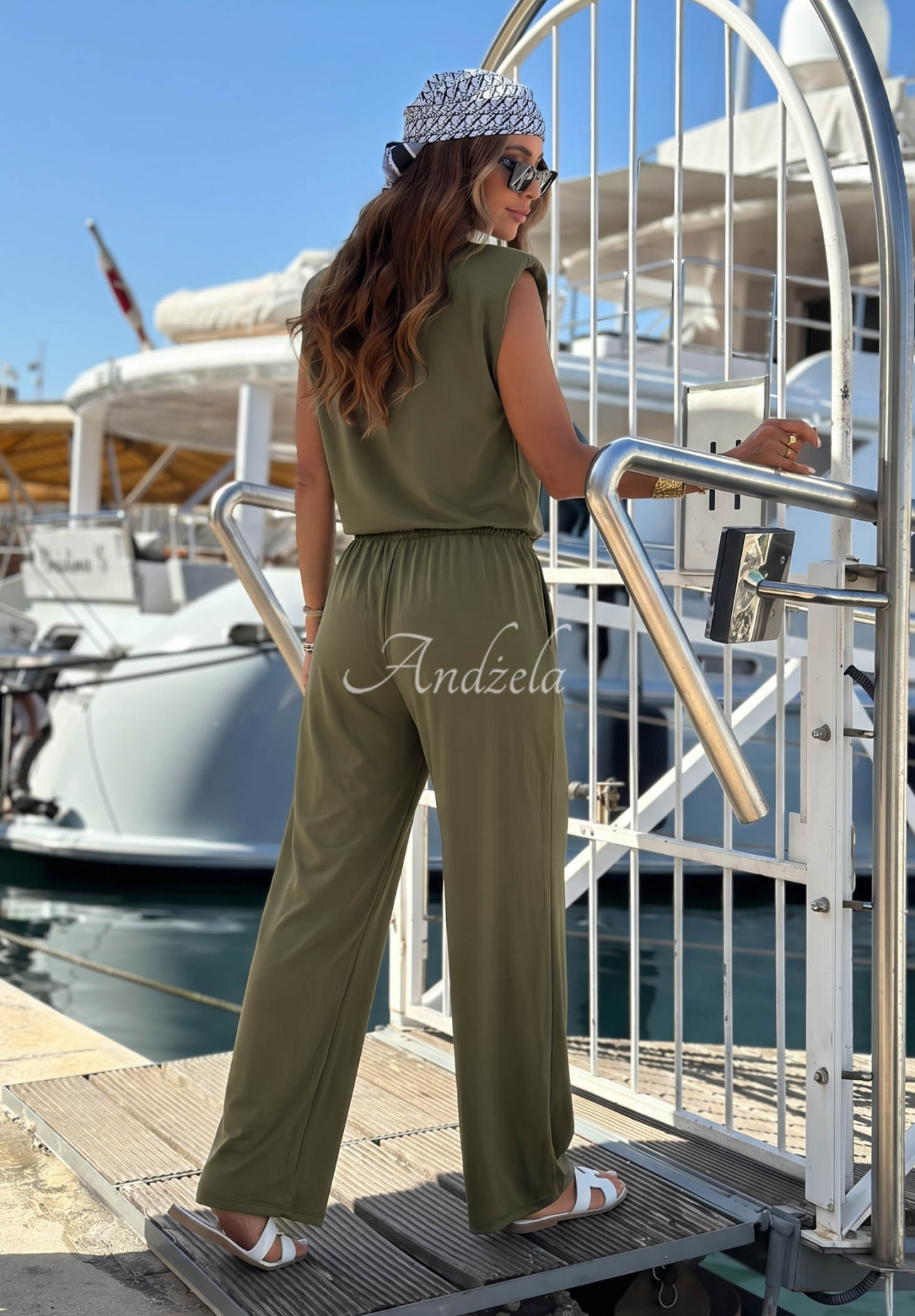 Set bluză cu nod și pantaloni wide leg din lyocell Basic Sun