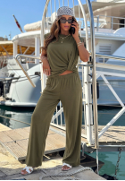 Compleu Bluză z węzłem i Pantaloni wide leg Basic Sun Alb