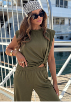 Compleu Bluză z węzłem i Pantaloni wide leg Basic Sun Alb