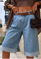 Krótkie din denim spodenki z paskiem Azure Essence albastre
