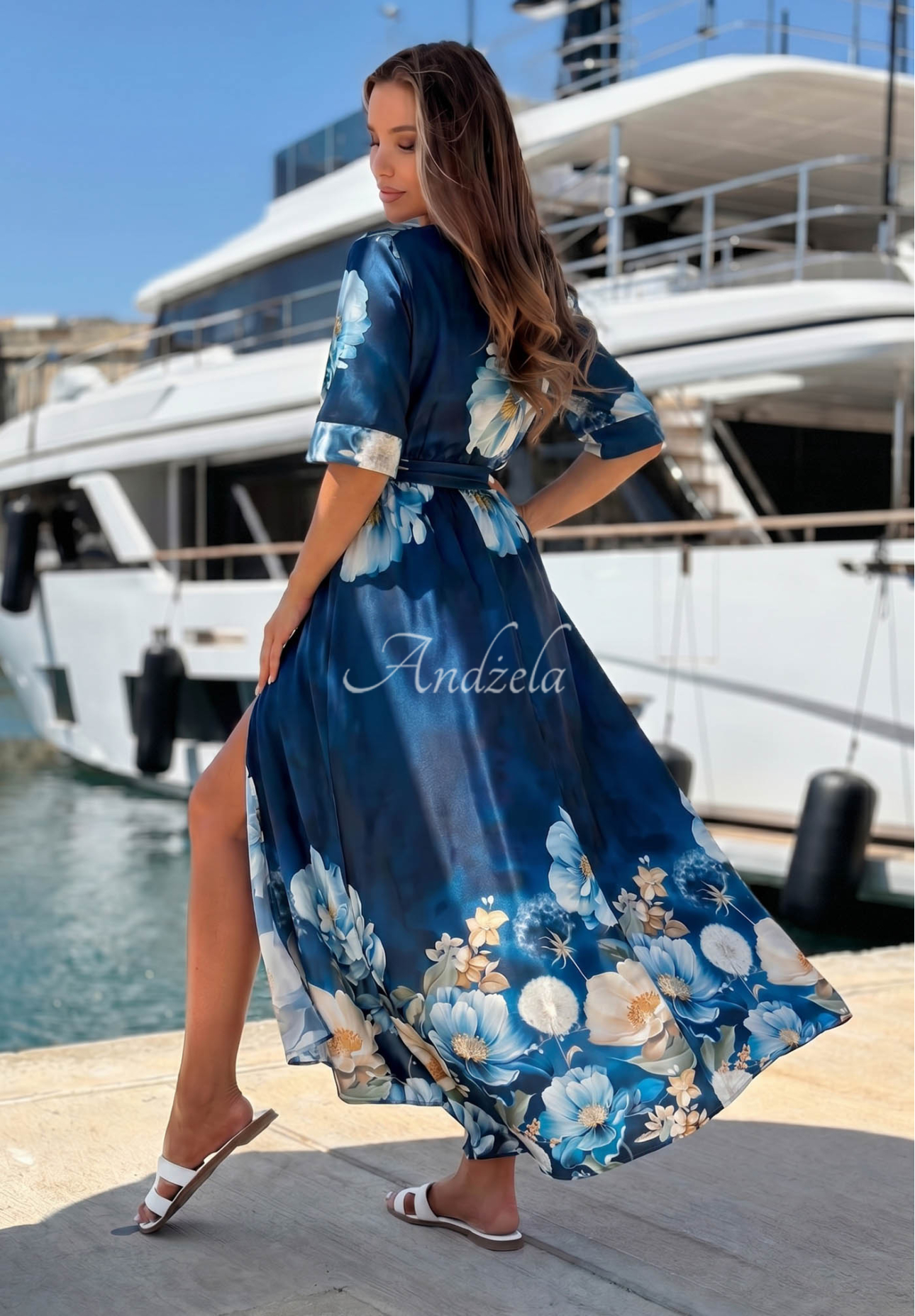 Rochie maxi satinată cu imprimeu floral Lagoon Flora