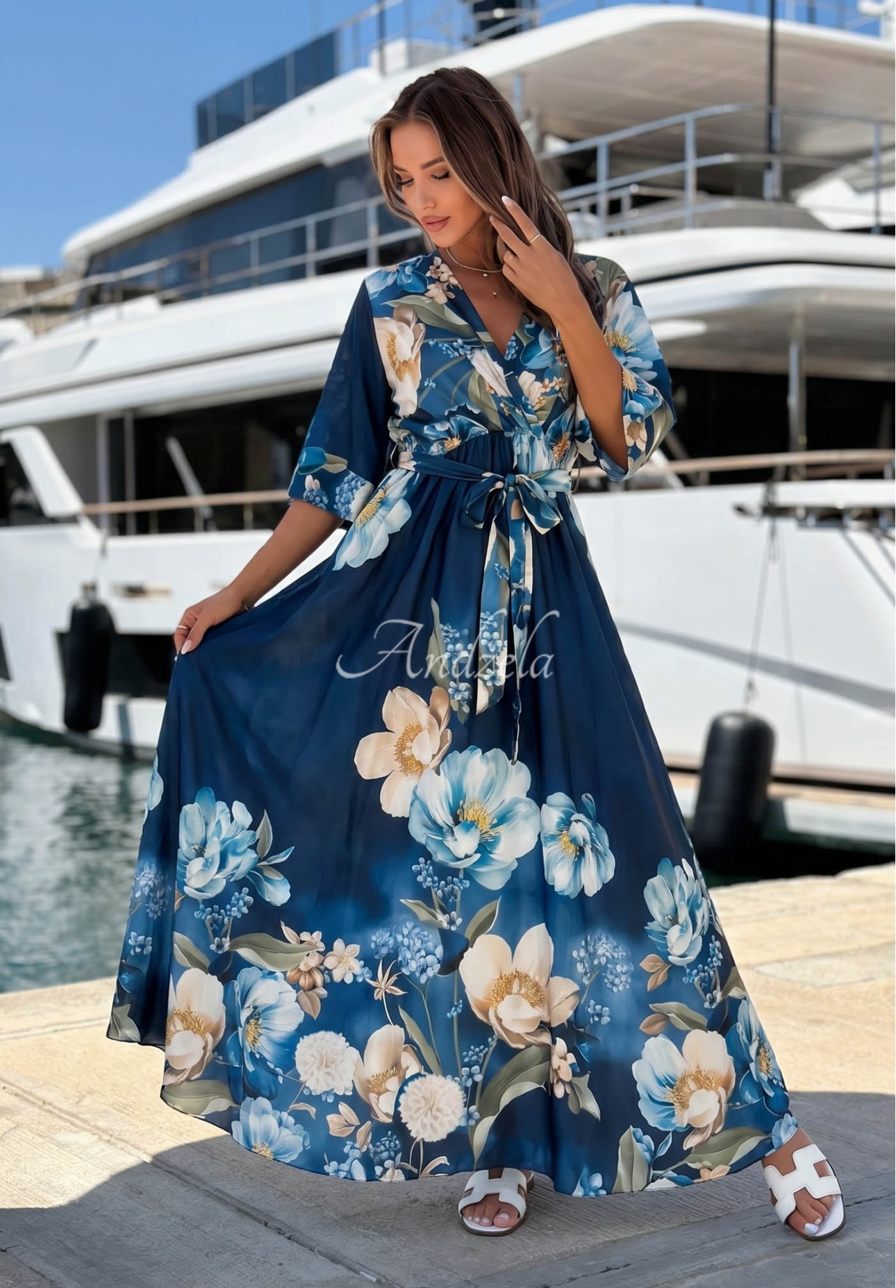Rochie maxi satinată cu imprimeu floral Lagoon Flora