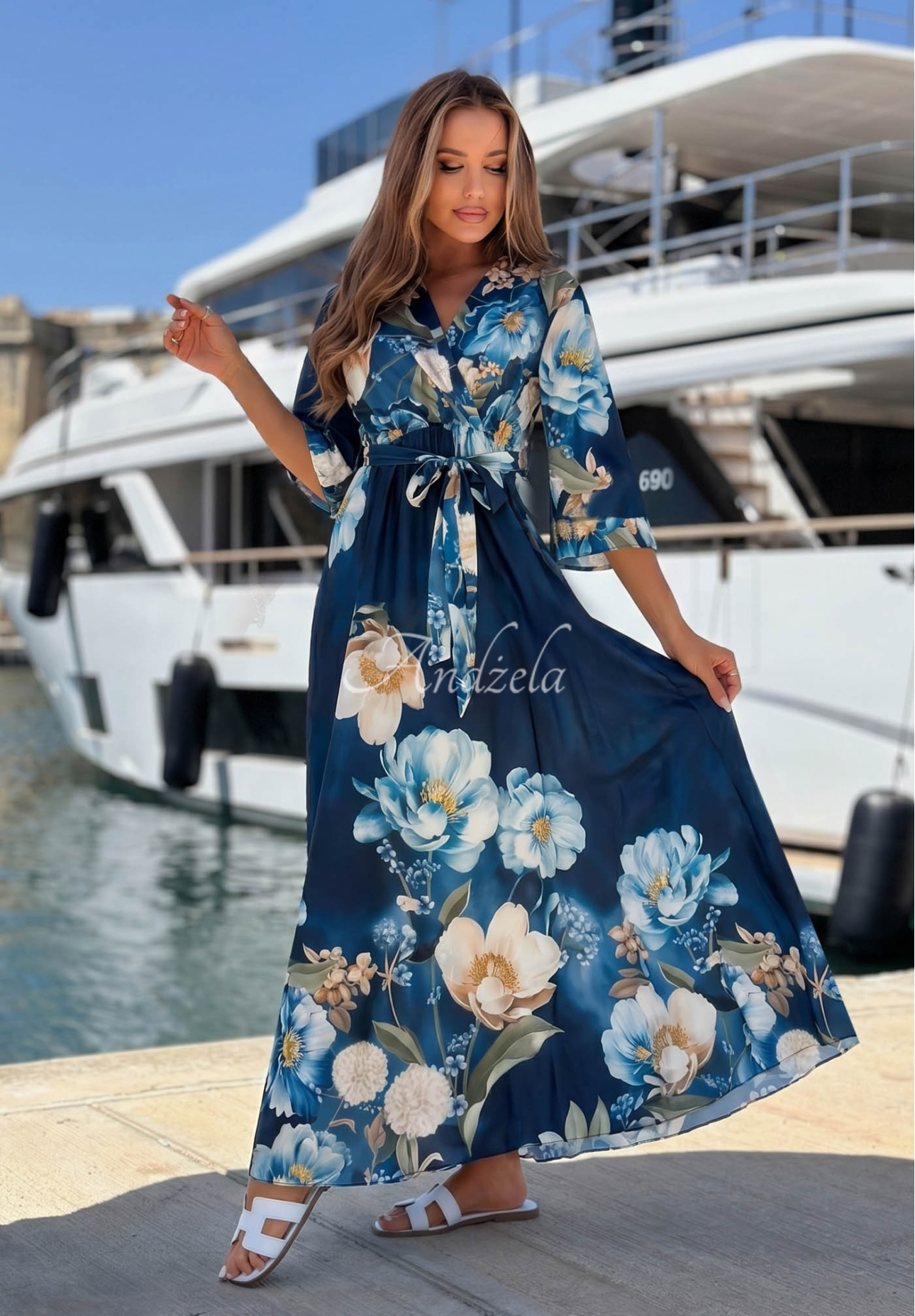 Rochie maxi satinată cu imprimeu floral Lagoon Flora