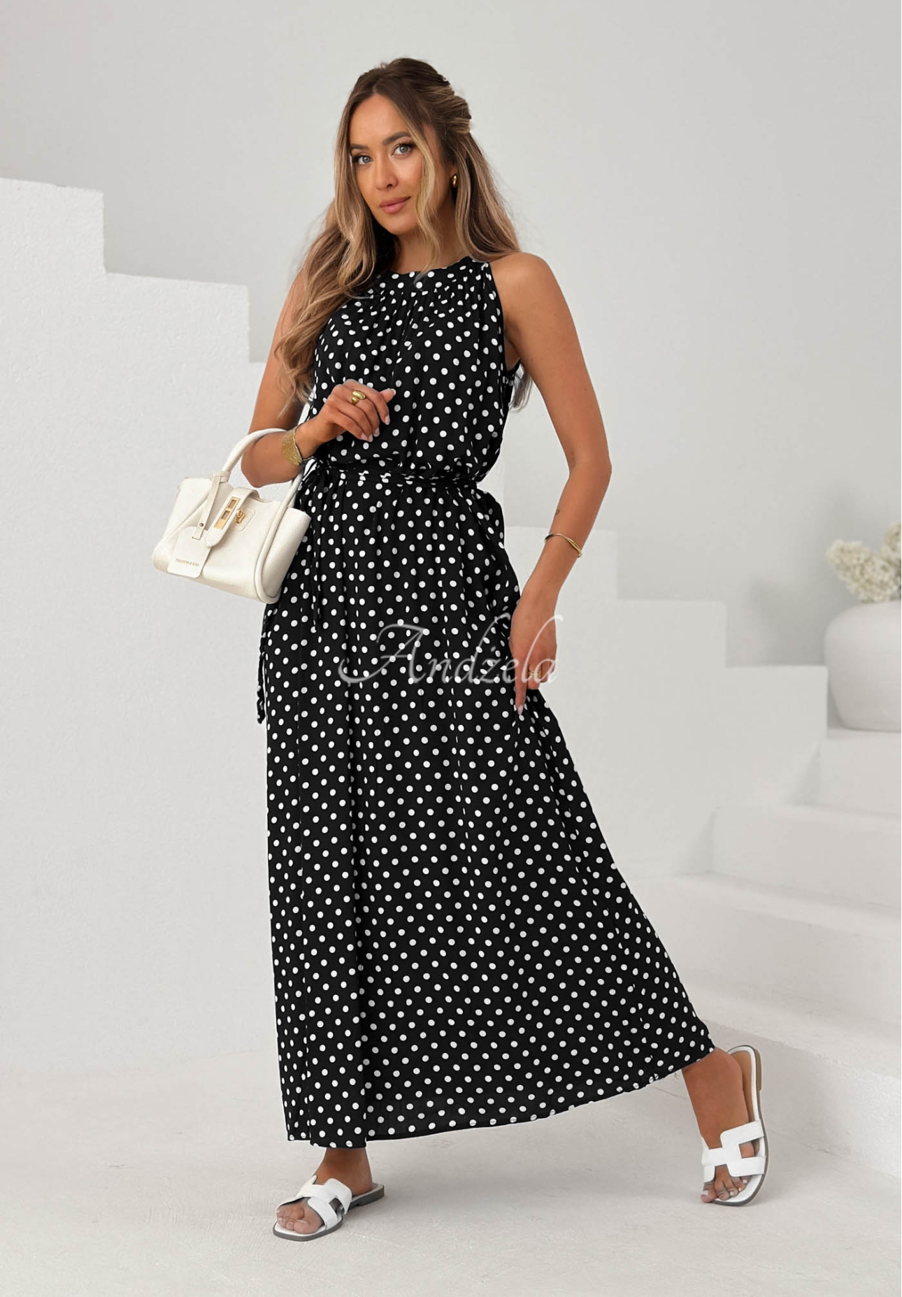 Rochie maxi din viscoză cu buline Sun &amp; Dots