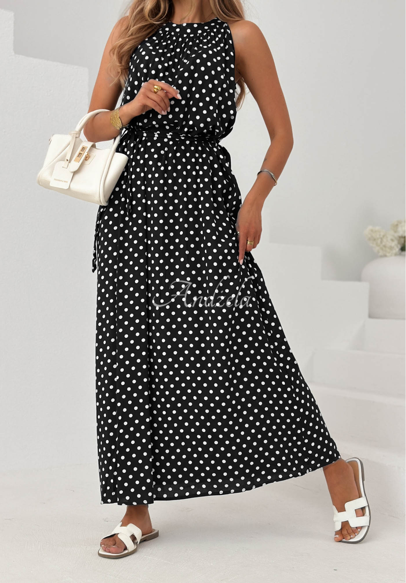Rochie maxi din viscoză cu buline Sun &amp; Dots