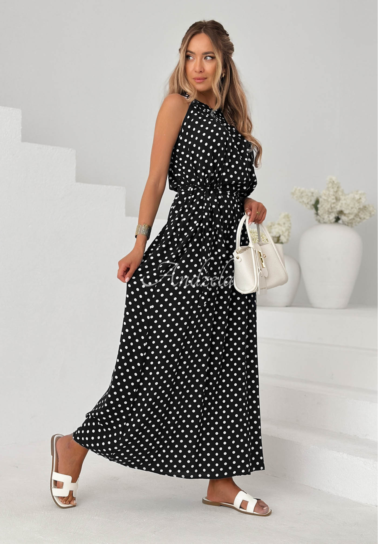 Rochie maxi din viscoză cu buline Sun &amp; Dots