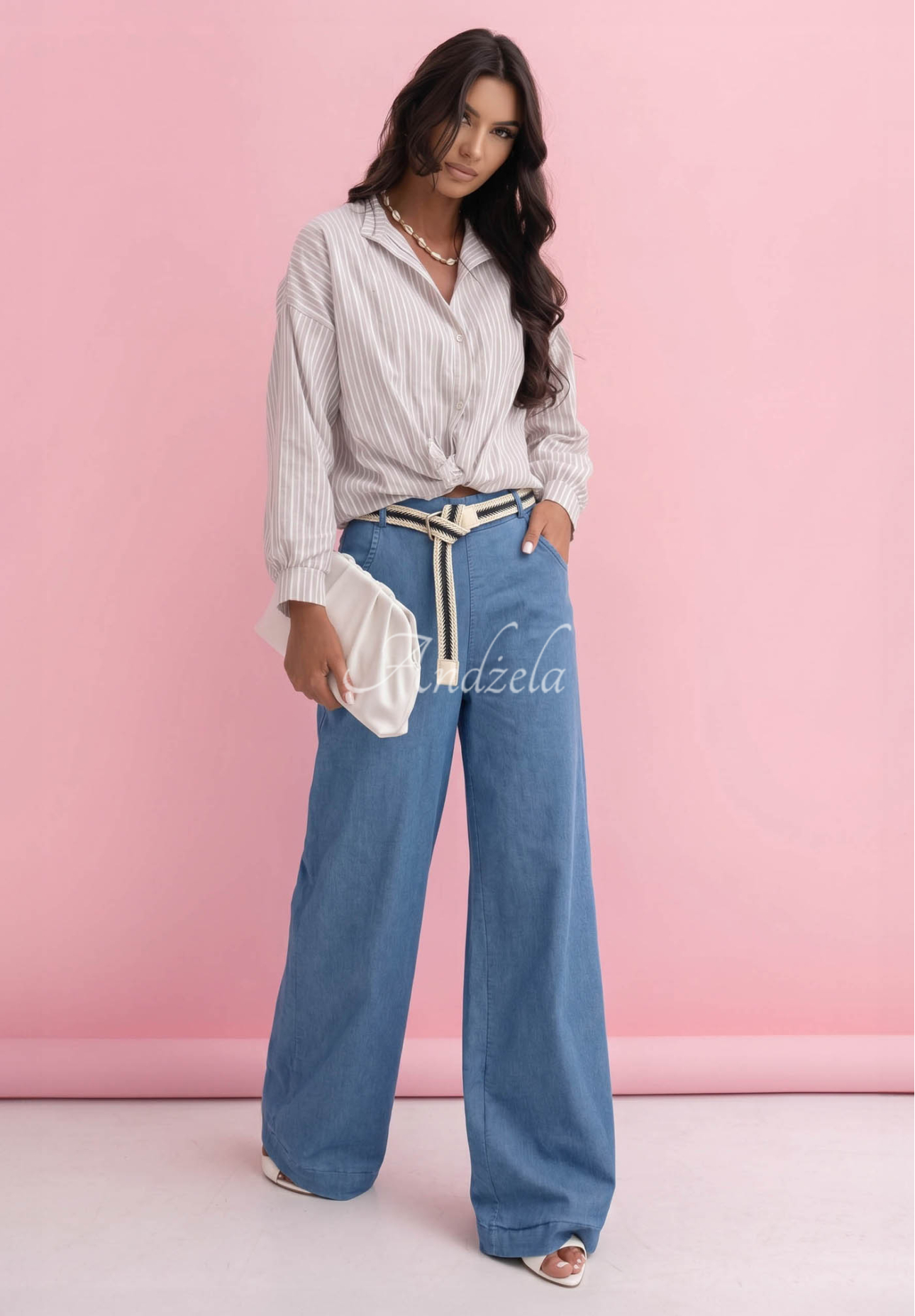 Pantaloni straight din bumbac cu curea Arianna