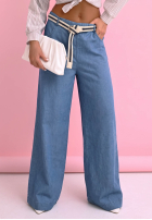 Pantaloni straight din bumbac cu curea Arianna