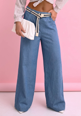 Pantaloni straight din bumbac cu curea Arianna
