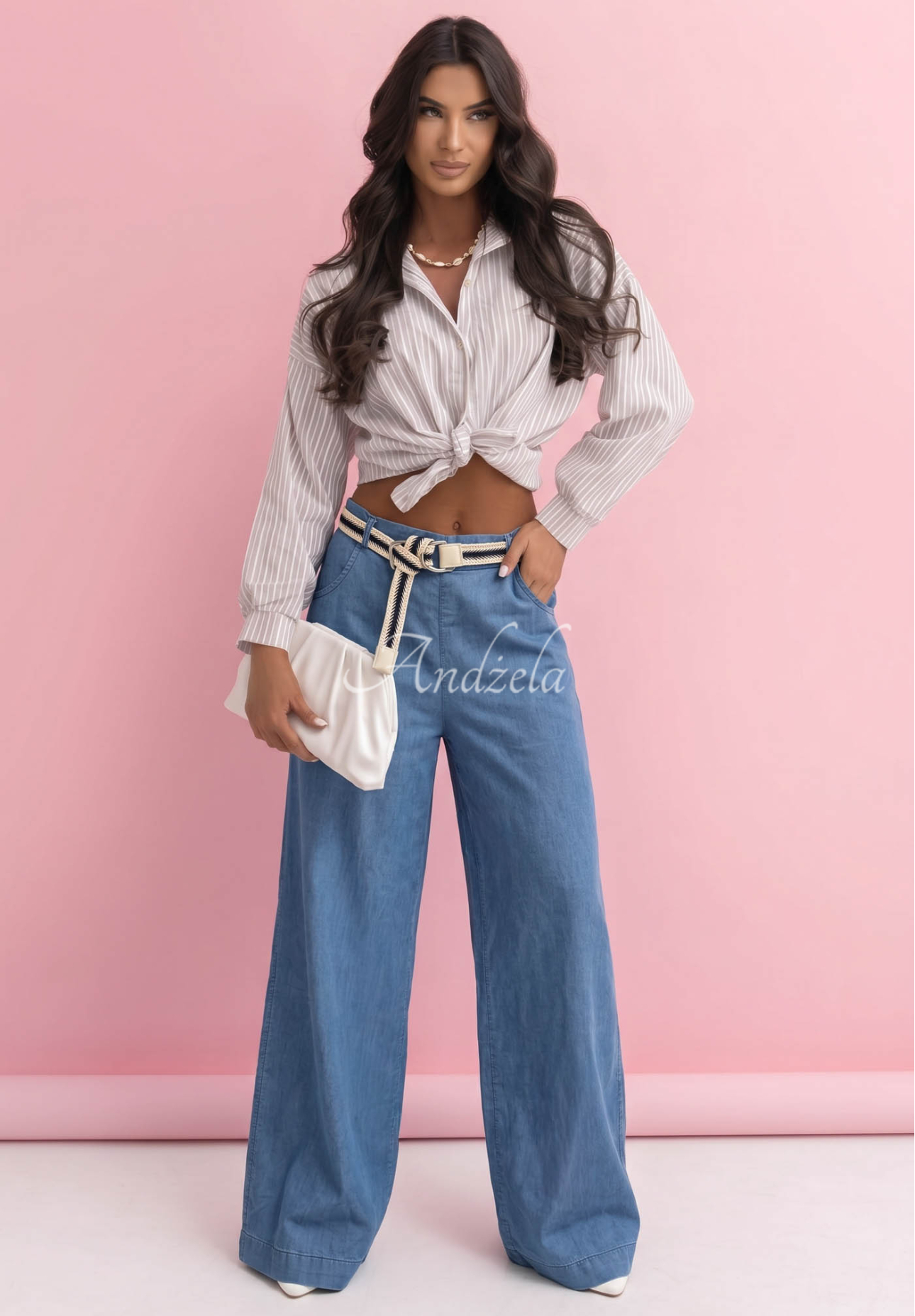 Pantaloni straight din bumbac cu curea Arianna