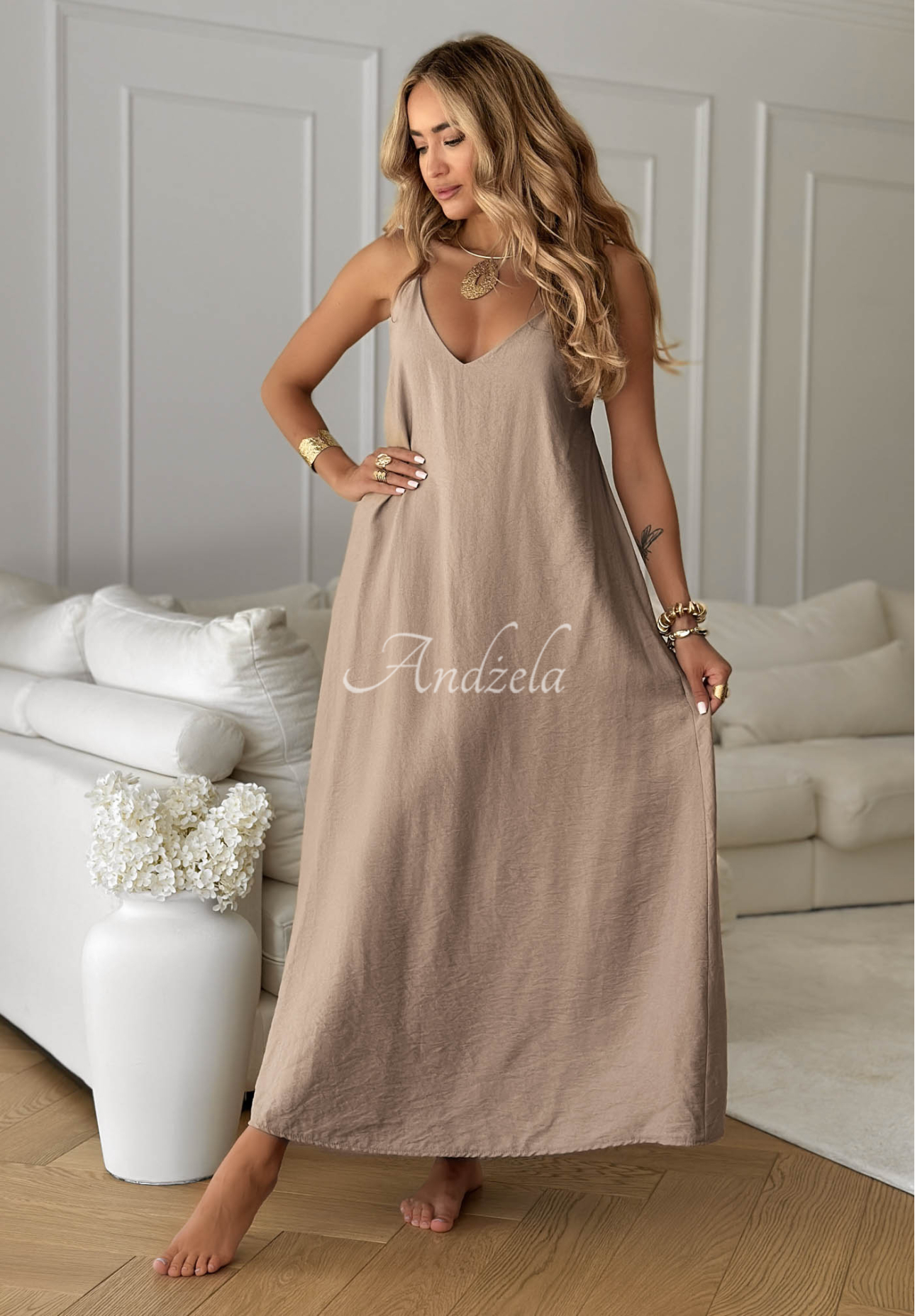 Rochie oversize din viscoză Catalina Island cu bretele
