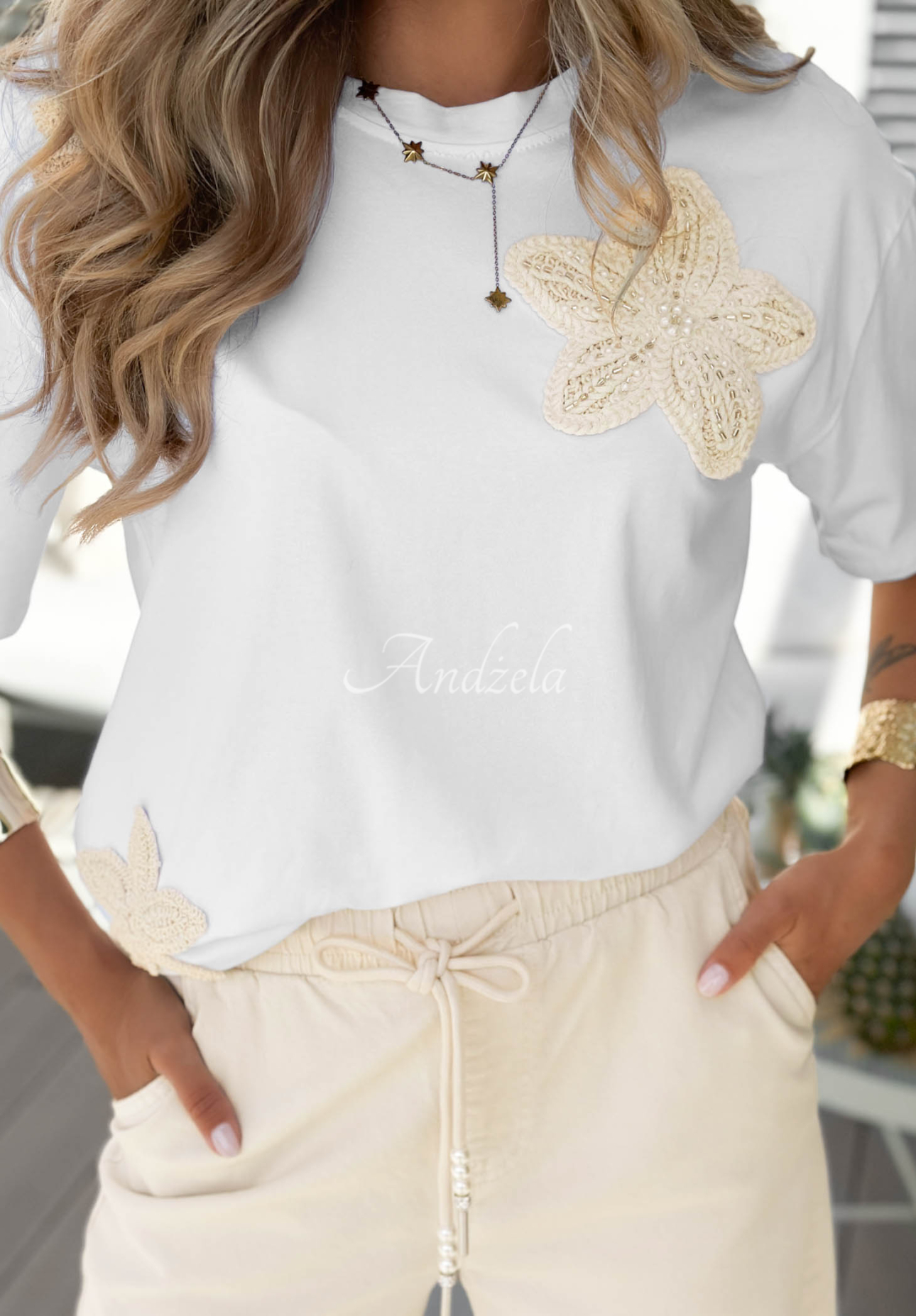 Tricou din bumbac cu aplicații Sunny Flowers