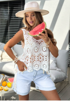 Ażurowy Top  na ramiączkach boho Beach Mood Alb