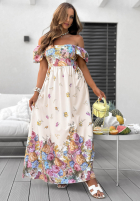 Kwiecista Rochie maxi z bufkami Flori Amori albă