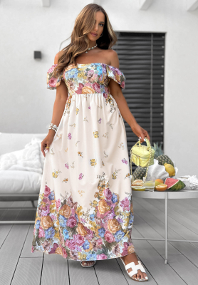 Rochie maxi cu imprimeu floral și mâneci bufante Flori Amori