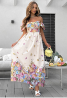 Kwiecista Rochie maxi z bufkami Flori Amori albă