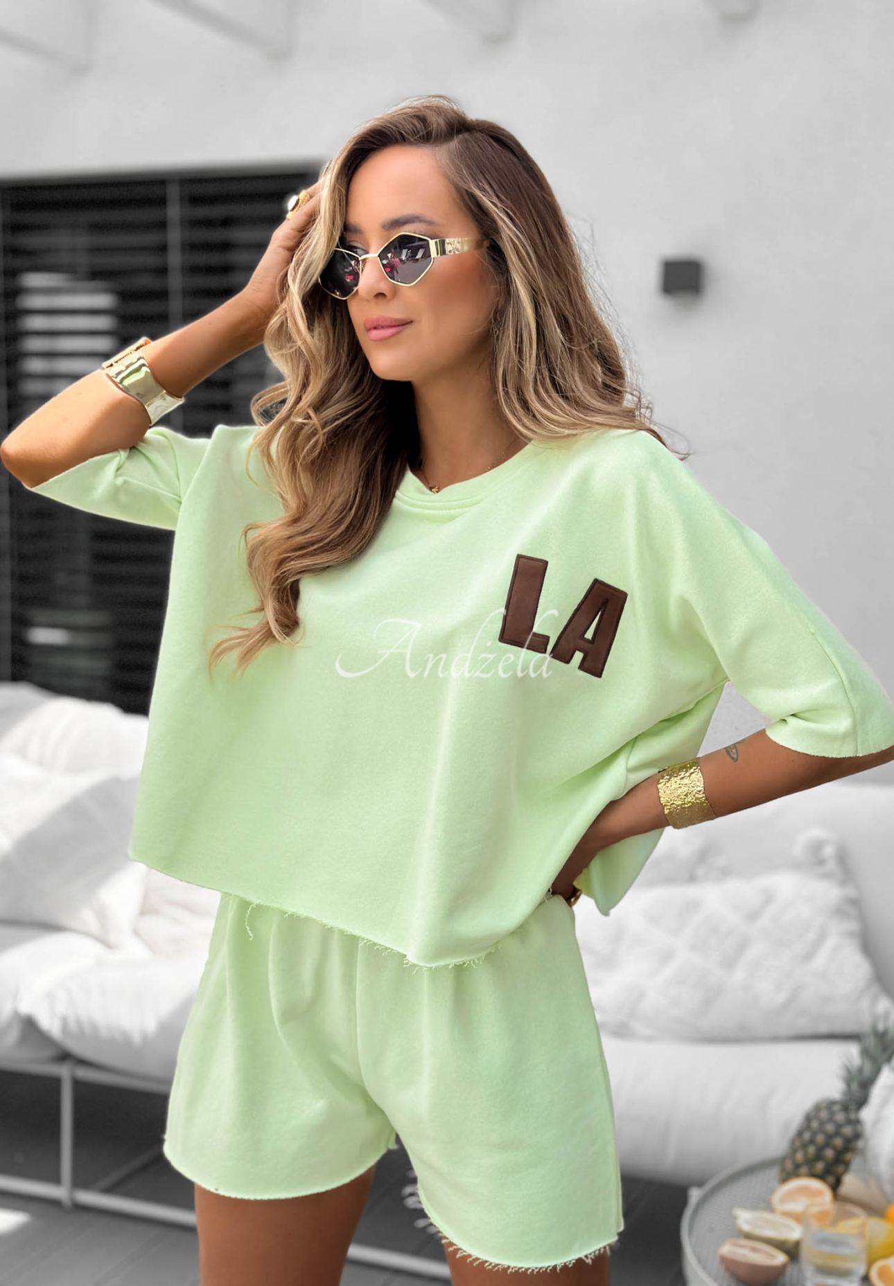 Set din bumbac bluză și pantaloni scurți Hello La
