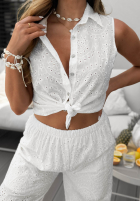 Ażurowa Cămașă bez rękawów boho Ocean Shells albă