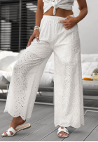 Ażurowe Pantaloni wide leg boho Ocean Shells białe