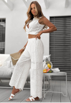 Ażurowe Pantaloni wide leg boho Ocean Shells białe