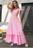 Rochie maxi cu volănașe în carouri Summer Melody