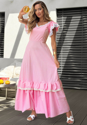 Rochie maxi cu volănașe în carouri Summer Melody