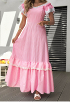 Rochie maxi z falbankami w kratę Summer Melody roz
