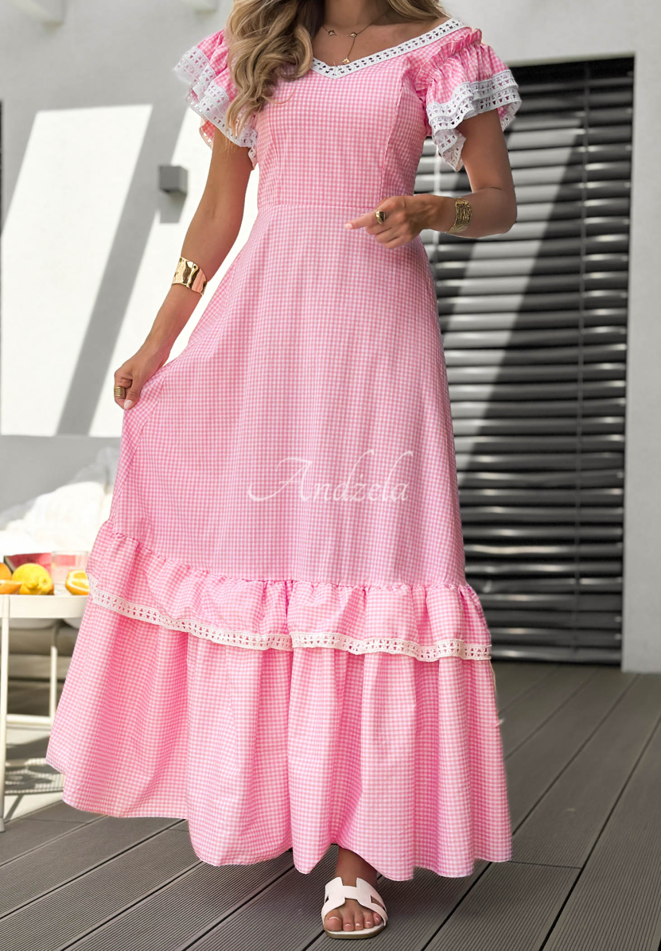 Rochie maxi cu volănașe în carouri Summer Melody
