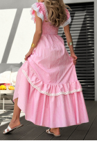 Rochie maxi z falbankami w kratę Summer Melody roz