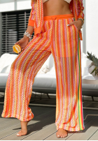 Ażurowy Compleu Hanorac i Pantaloni wide leg w kolorowe wzory Leila portocaliu