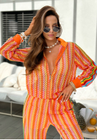 Ażurowy Compleu Hanorac i Pantaloni wide leg w kolorowe wzory Leila portocaliu