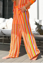 Ażurowy Compleu Hanorac i Pantaloni wide leg w kolorowe wzory Leila portocaliu
