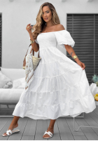 Rochie midi z falbankami i bufkami Ocean Breeze albă