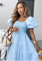 Rochie midi z falbankami i bufkami Ocean Breeze albă