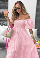 Rochie midi z falbankami i bufkami Ocean Breeze albă