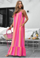Wzorzysta Rochie maxi na ramiączkach Hello Sunshine różowo-galben
