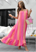 Wzorzysta Rochie maxi na ramiączkach Hello Sunshine różowo-galben