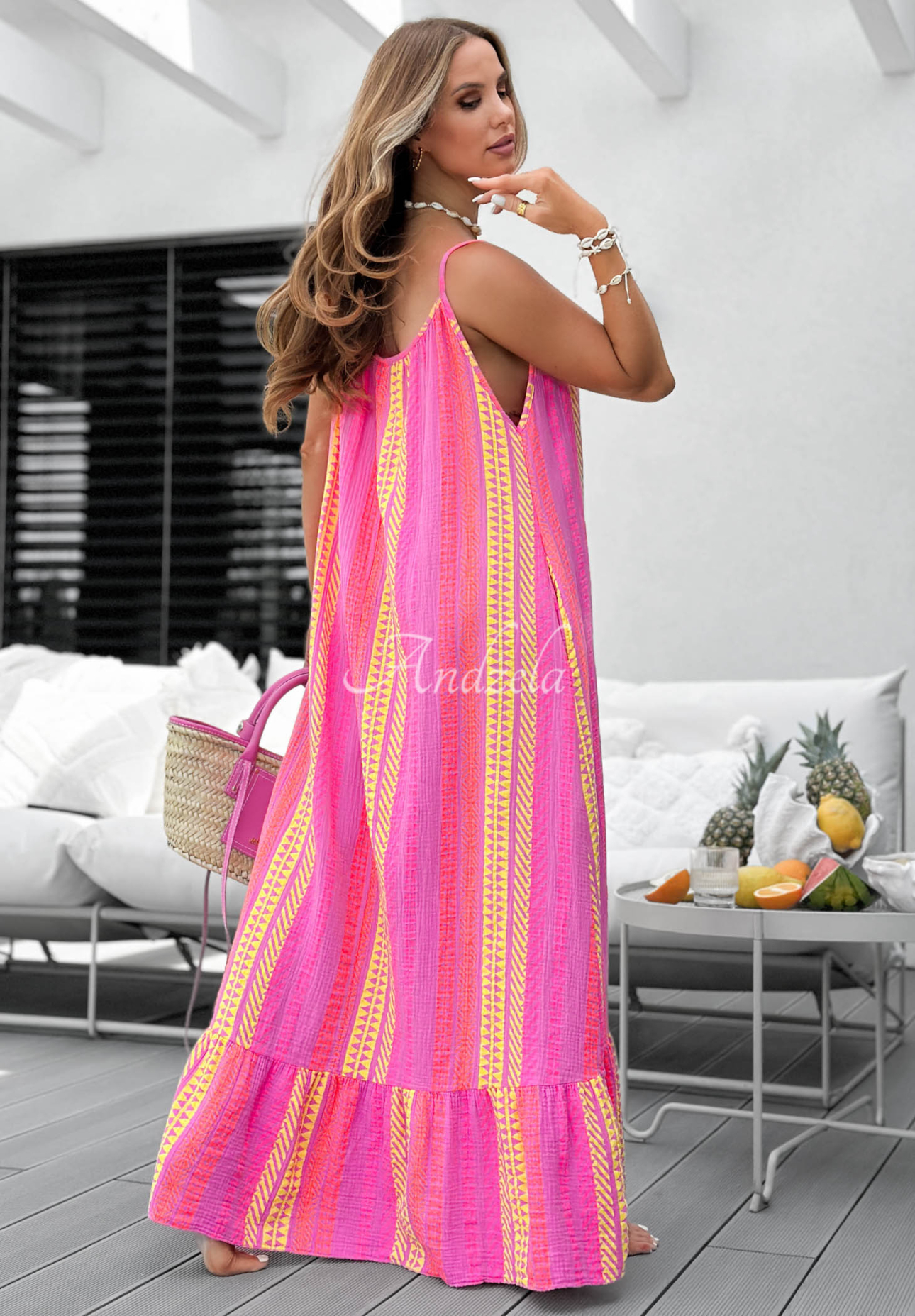 Rochie maxi din bumbac cu bretele cu imprimeu Hello Sunshine